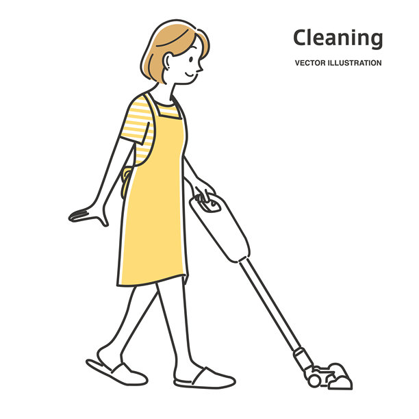 年轻女性吸尘的插图素材图片下载