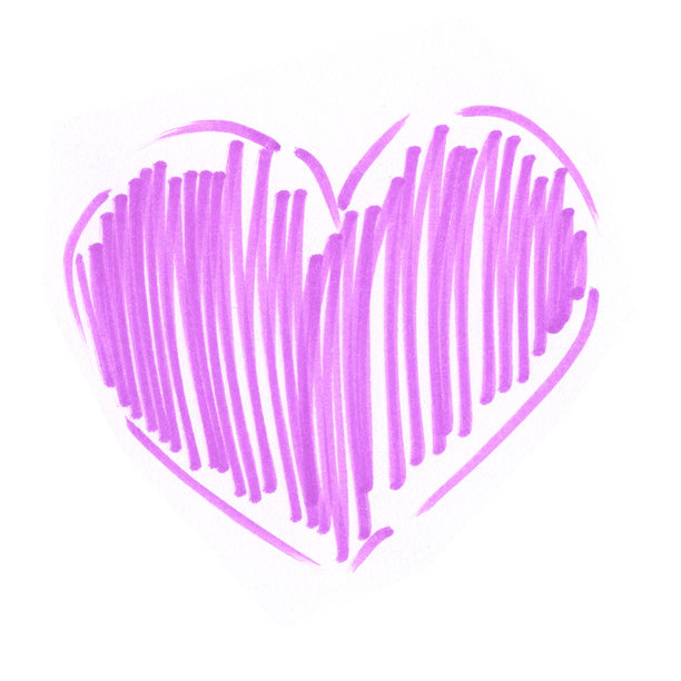 一颗用记号笔手绘的明亮粉紫色心形图案。心，爱，手绘马克笔图片下载