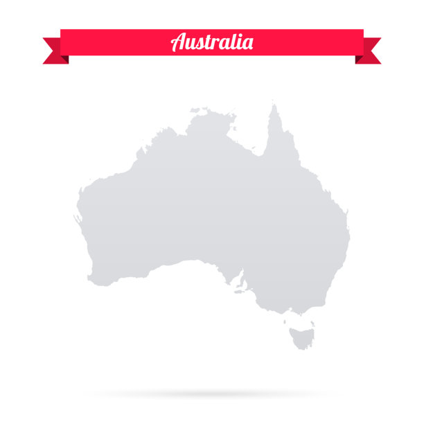 澳大利亚地图在白色的背景和红色的旗帜图片下载