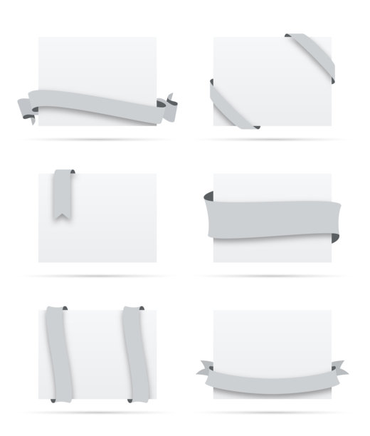 一套灰色丝带，在空白的白色标签-设计元素图片下载