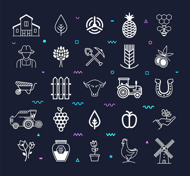 有机和更健康的食物线风格矢量图标设置图片下载