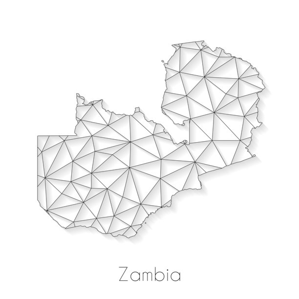 赞比亚地图连接-网络网格上的白色背景图片下载