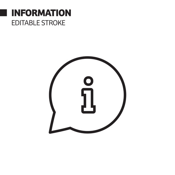 信息符号线图标，轮廓向量符号插图。完美像素，可编辑的描边。图片下载