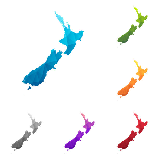 新西兰地图在低多边形风格-彩色多边形几何设计图片下载