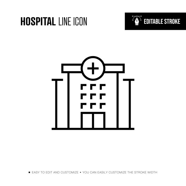 医院线图标-可编辑的描边图片下载