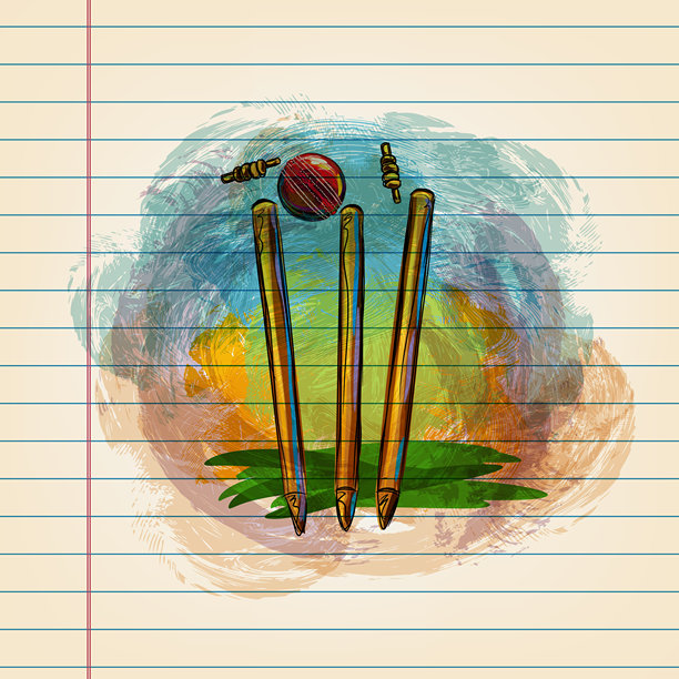 板球三柱门和球画在横格纸上图片下载