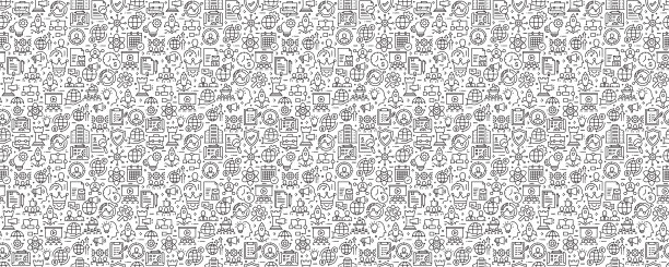 现代商业相关的无缝模式和背景线图标图片下载