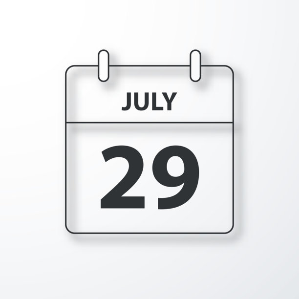 7月29日-每日日历-黑色轮廓与阴影在白色的背景图片下载