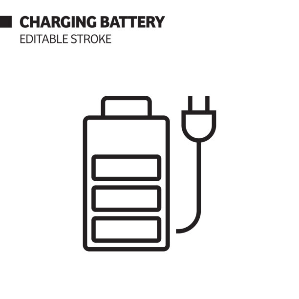 充电电池线图标。可编辑的描边轮廓符号图片下载