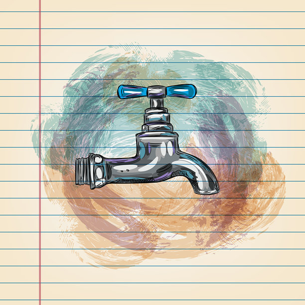 水龙头画在横格纸上图片下载