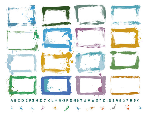 矢量手绘纹理边界和油漆喷溅集:艺术家自己的收藏图片下载
