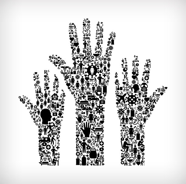 举手流感冠状病毒图标模式图片下载