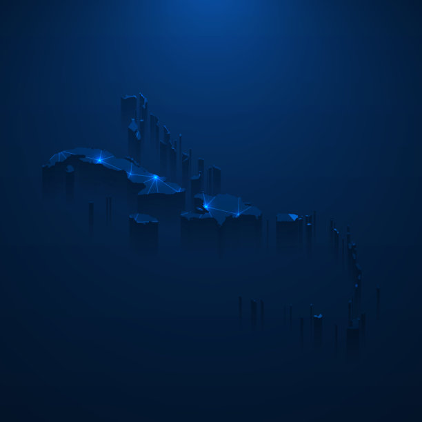 加勒比地图网络-明亮的网格在深蓝色的背景图片下载