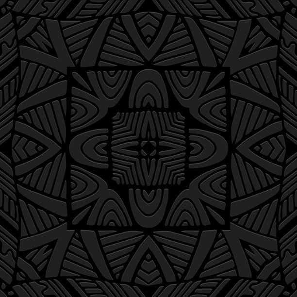 民族黑色背景，封面设计，横幅。几何独特图案，禅绕技法。浮雕，3D效果。装饰，阿拉伯花纹，曼陀罗，壁画。异域风情，东亚，印度，墨西哥，阿兹特克。图片下载
