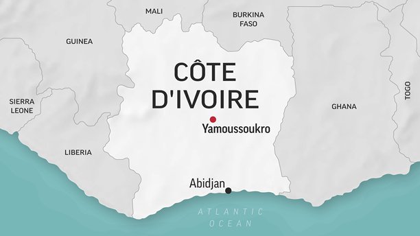 象牙海岸 - 世界地图特写。象牙海岸的动画矢量地图。4K视频素材。动态图形图片下载