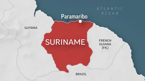 苏里南 - 世界地图的特写。苏里南的动画矢量地图。4K视频素材。动态图形。图片下载