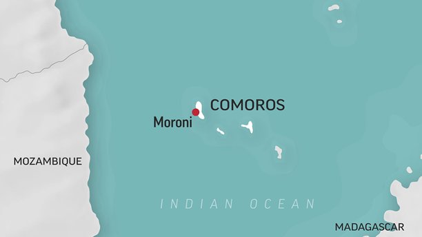 科摩罗 - 世界地图的特写。科摩罗的动画矢量地图。4K视频素材。动态图形图片下载