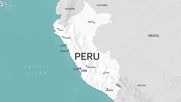 秘鲁 - 世界地图的特写。秘鲁的动画矢量地图。4K视频素材。动态图形图片下载