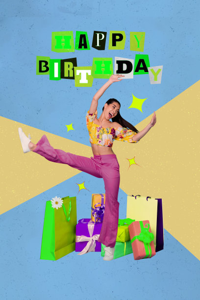 快乐女孩和男孩收到生日礼物盒的竖版艺术拼贴照片，庆祝节日活动。图片下载