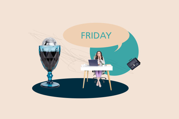 快乐的女孩和男孩站在一起，周五气泡酒杯庆祝放松周末的全图海报照片拼贴图片下载