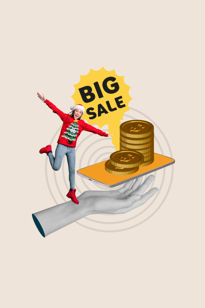 快乐女孩戴着圣诞老人帽的垂直照片拼贴，黑色星期五购物大促销，手机屏幕与涂鸦背景隔离。图片下载