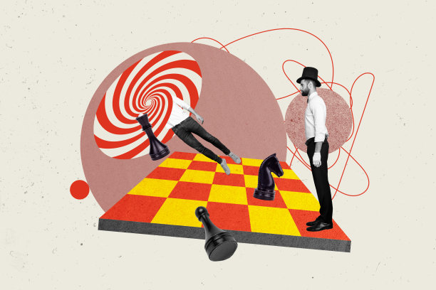 拼贴画，包含棋盘错觉、魔术游戏、超现实主义、奇异、不寻常的幻想、广告牌和漫画元素。图片下载