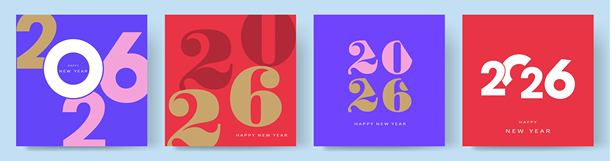 2026年日历、海报、传单、横幅的标志概念。现代设计的日历、邀请函、贺卡。新年标志文本设计集。插图素材。图片下载