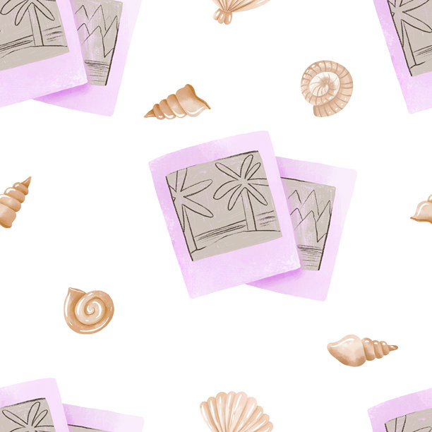 海滩照片和贝壳无缝图案。热带海滩无尽设计图片下载