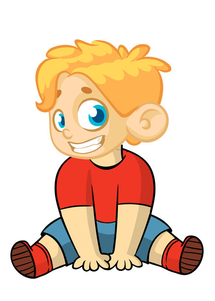 坐着的可爱卡通小男孩矢量插画，青少年穿着休闲装图片下载