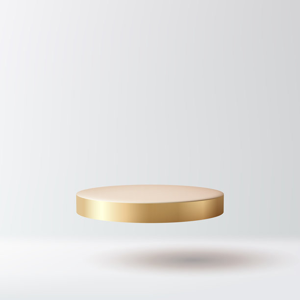 奢华的金色展台用于产品展示，背景为白色，柔和的光影，简约的3D渲染，优雅干净的品牌设计展示或展厅展示场景图片下载