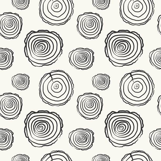 无缝重复的背景，包含木材、圆形木材锯切的环。树木圆盘、木材圆形模具的抽象图案，白桦、灰木、橡木。用于设计和纺织的矢量插图。图片下载