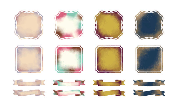 手绘水彩复古边框，矢量素材。图片下载