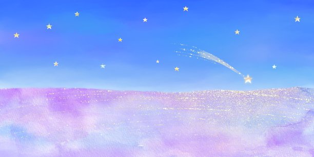 浪漫的背景素材，薰衣草花田在流星划过时闪烁。图片下载