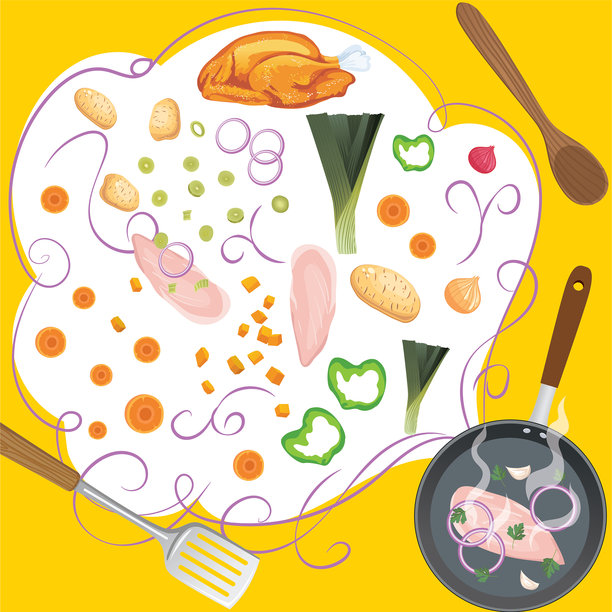 新鲜食物和烹饪与锅，锅和器具图片下载