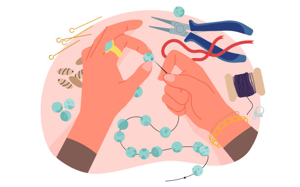 珠宝工作坊，手工制作项链或手链的珠宝制作课程，工艺精湛图片下载