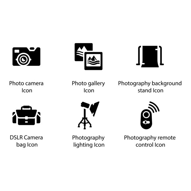 相机，照片画廊，背景支架，相机包，摄影灯光，遥控器，图标图片下载