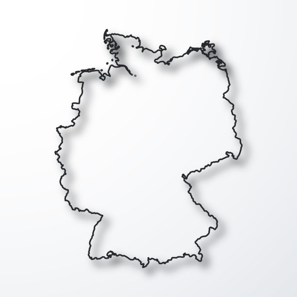 德国地图-黑色的轮廓和阴影在白色的背景图片下载