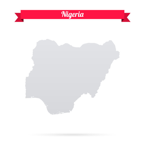 尼日利亚地图，白色背景，红色横幅图片下载