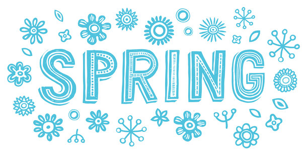 春天的涂鸦。带有弹簧动机的矢量。图片下载