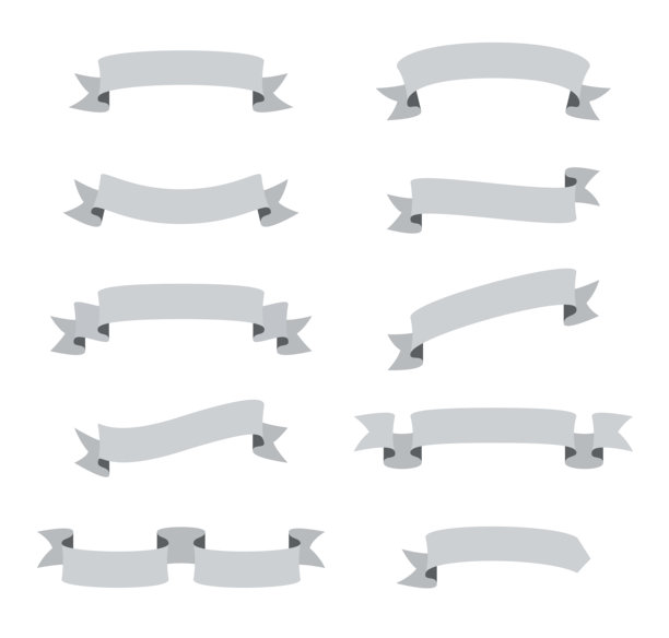一套灰色丝带，横幅-设计元素在白色的背景图片下载