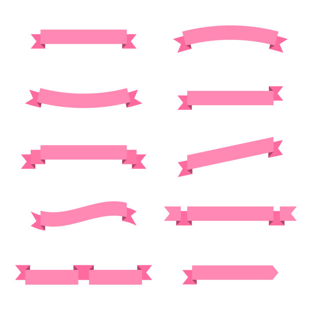 一套粉色丝带，横幅-设计元素在白色的背景图片下载