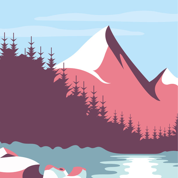 矢量热带雨林丛林山脉与河流图片下载