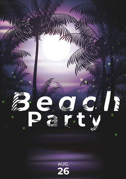 假期海滩派对海报与热带海滩在晚上图片下载