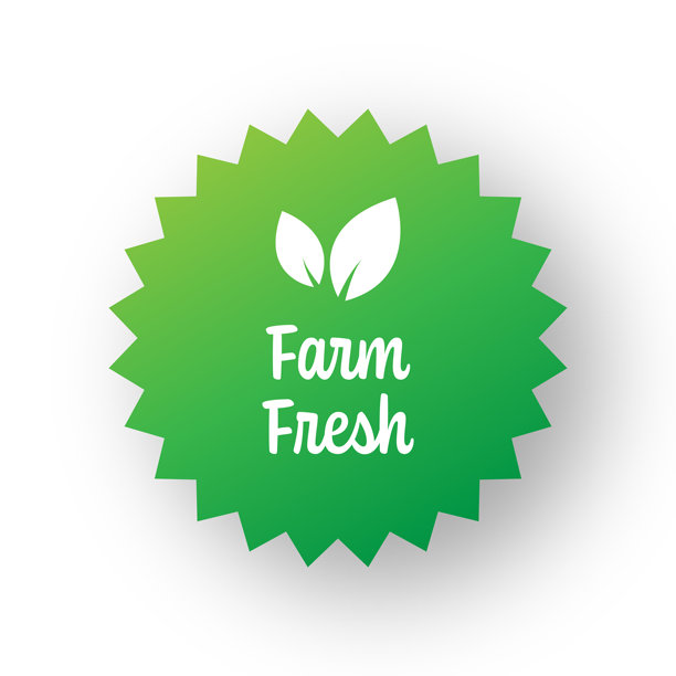 农场新鲜徽章模板。带叶子的标签徽章。有机产品和有机食品徽章。图片下载