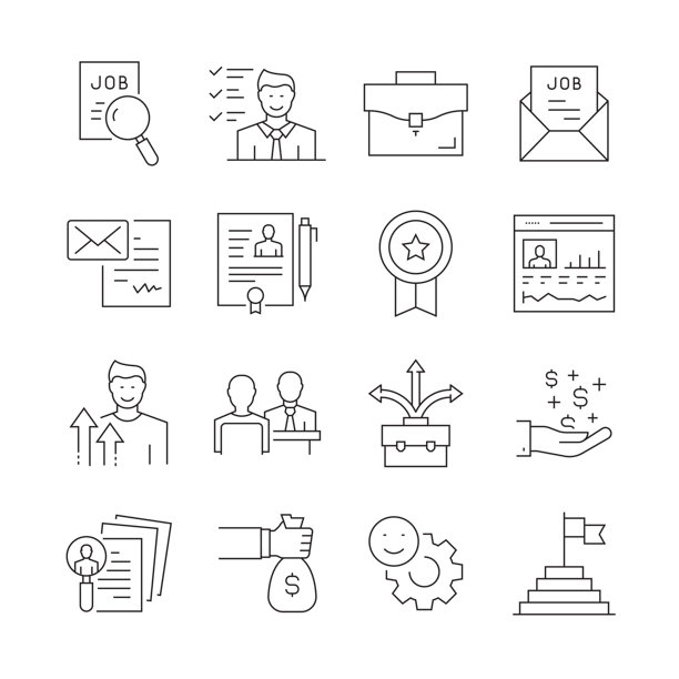 简单的一组工作和简历相关的矢量线图标。大纲符号集合。可编辑的中风图片下载