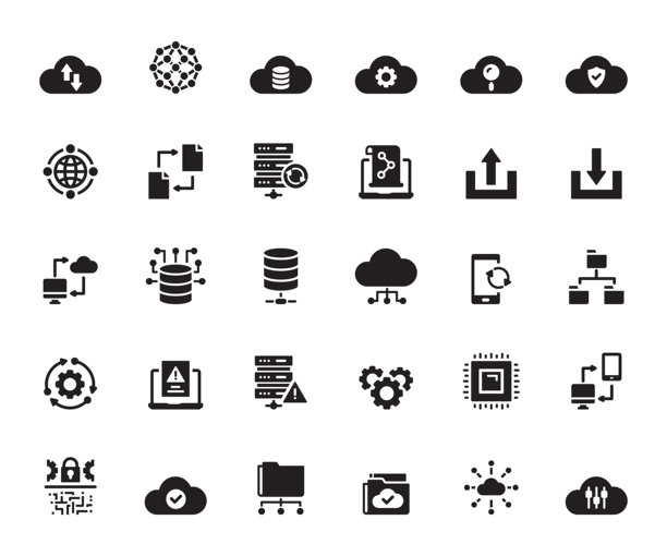 简单的一组云技术相关的矢量图标。符号集合。图片下载