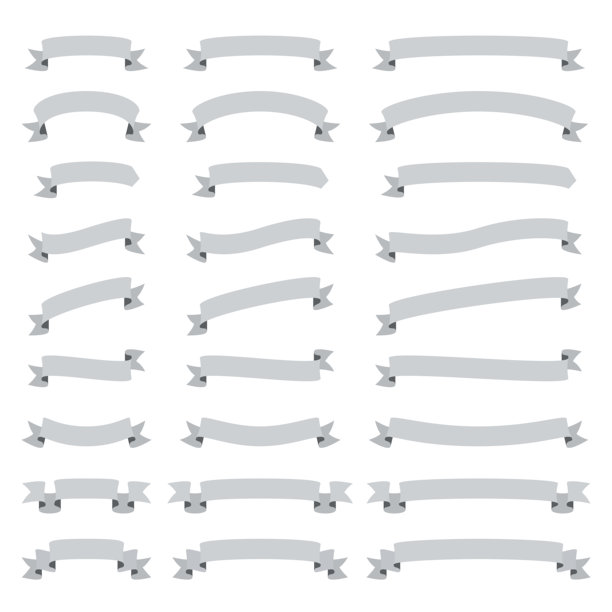 一套灰色丝带，横幅-设计元素在白色的背景图片下载