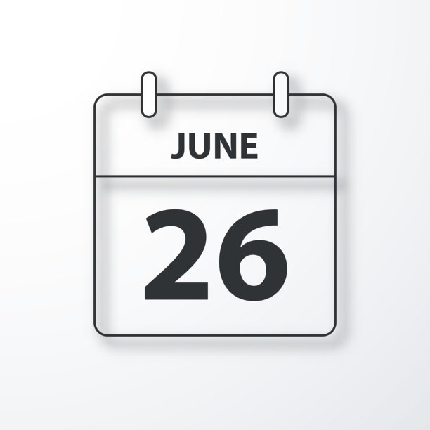 6月26日-每日日历-黑色大纲与阴影在白色背景图片下载