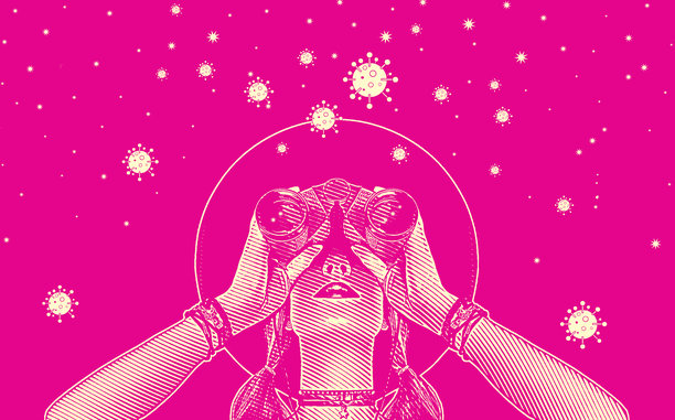 担心疫情的女人拿着双筒望远镜图片下载