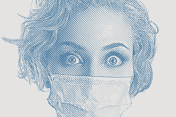 愁眉苦脸的女人戴着防护面具图片下载